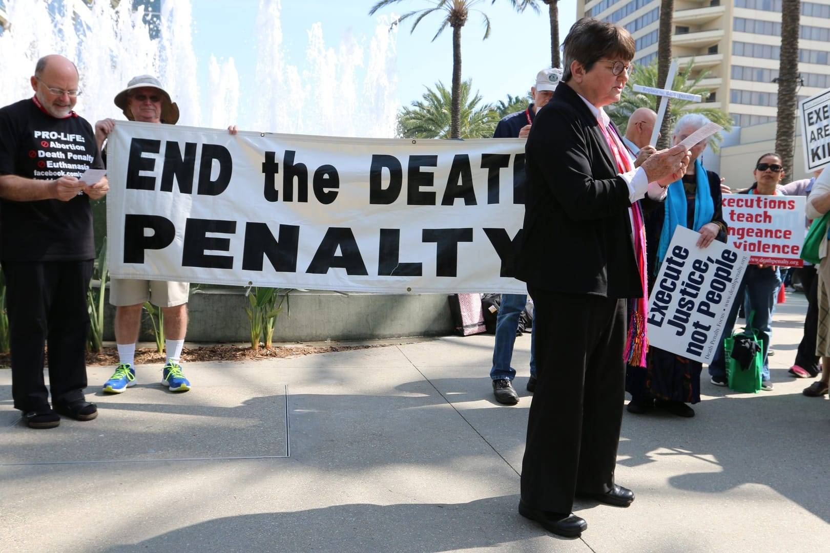 Sister Helen Prejean, a Sister of St. Joseph, is seen in Anaheim, Calif., calling for an end to the death penalty in this 2016 file photo. (Credit: J.D. Long-Garcia/The Tidings via CNS.)