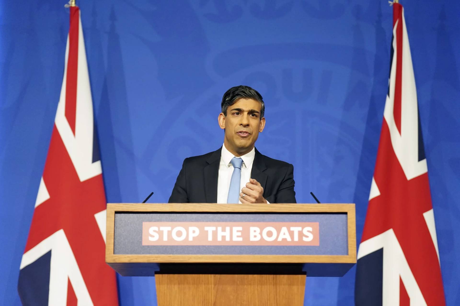 Britain’s Prime Minister Rishi Sunak speaks during a press conference in Downing Street in London, Thursday Jan. 18, 2024. (Credit: Stefan Rousseau/Pool Photo via AP.)