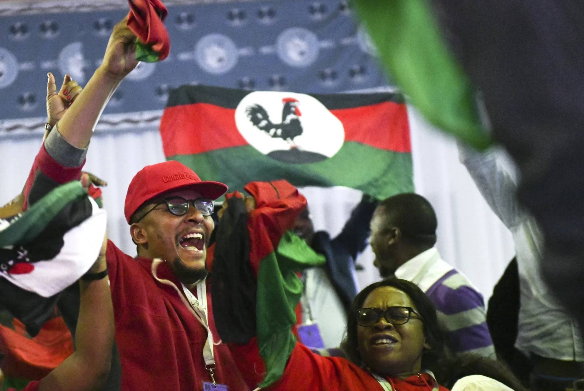 Malawi Congress Party supporters celebrate after party leader Lazarus Chakwera was announced the winner of the election rerun in Blantyre, Malawi, Saturday, June 27, 2020. (Credit: Thoko Chikondi/AP.)