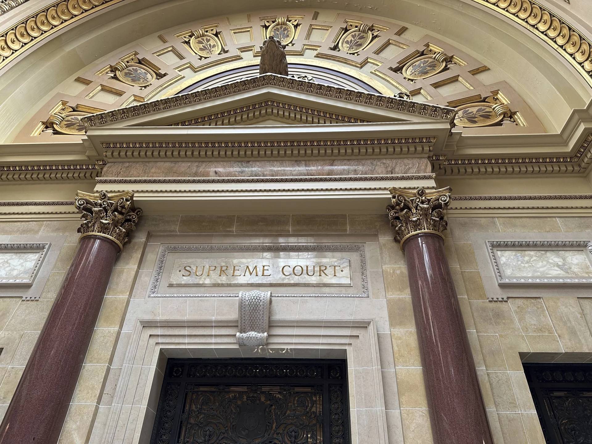 The entrance to the Wisconsin Supreme Court chambers in the state Capitol in Madison, Wis. The court on Thursday, March 14, 2024 ruled that religious exemptions to the state’s unemployment tax don’t apply to a Superior-based Catholic charities ministry. (Credit: Todd Richmond/AP.)