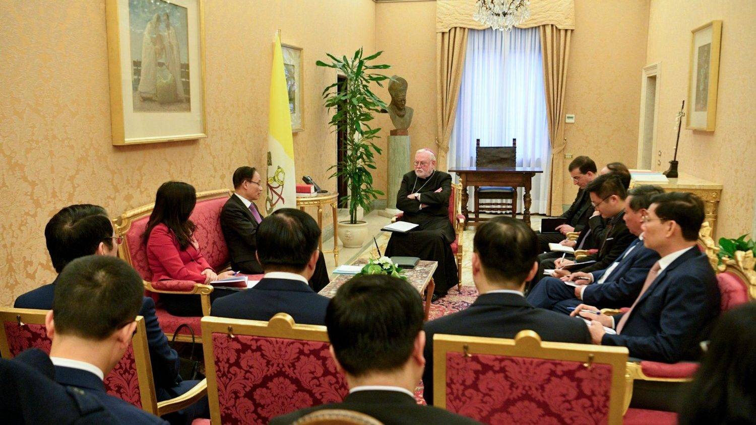 Archbishop Paul Gallagher, the Vatican's Secretary for Relations with States, meets with a delegation of the Communist Party of Vietnam at the Vatican on Jan. 18, 2024. (Credit: Vatican Media.)