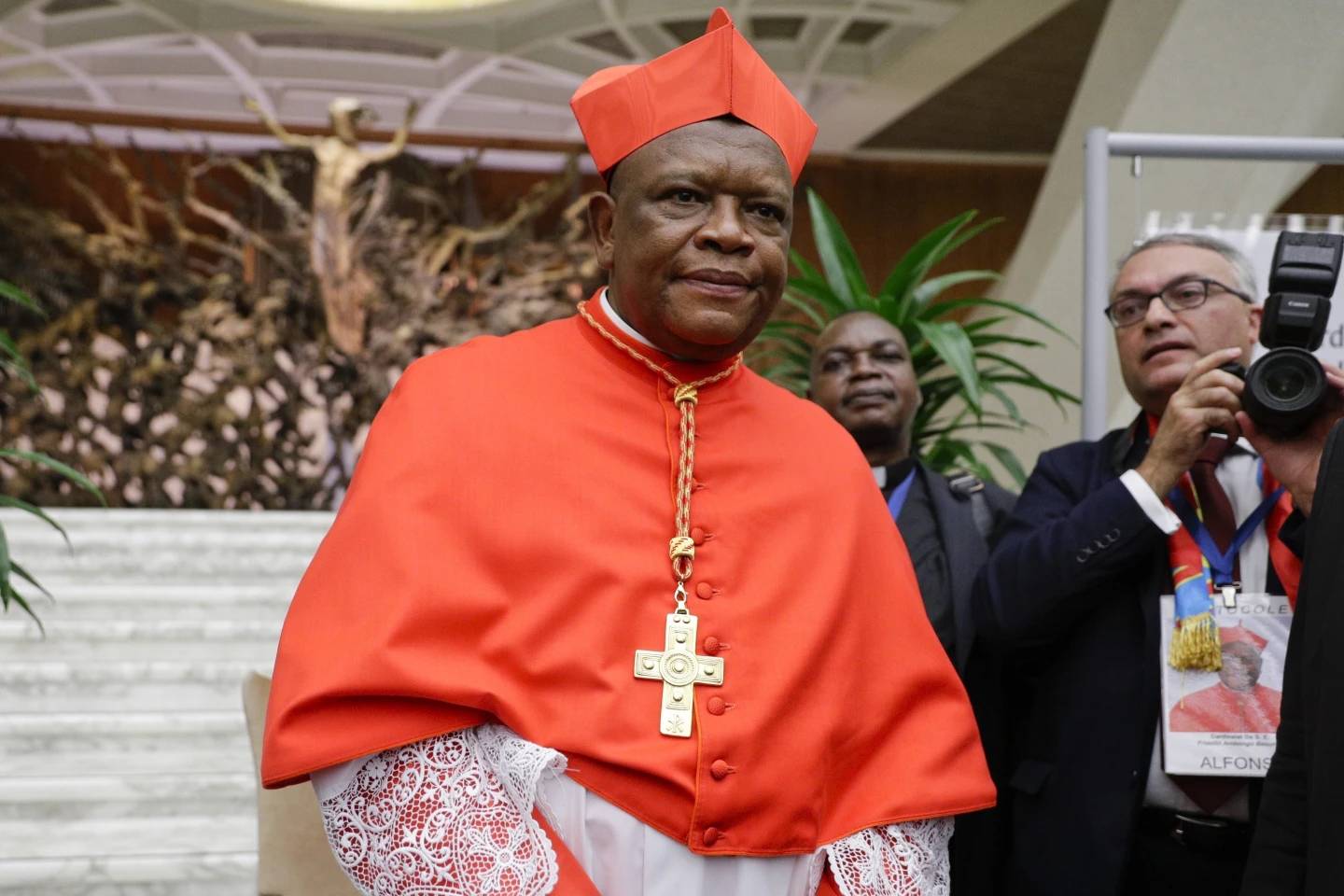 Cardinal Fridolin Among Besungu leaves after receiving the red three-cornered biretta hat from Pope Francis during a consistory inside St. Peter’s Basilica, at the Vatican, Oct. 5, 2019. (Credit: Andrew Medichini/AP.)