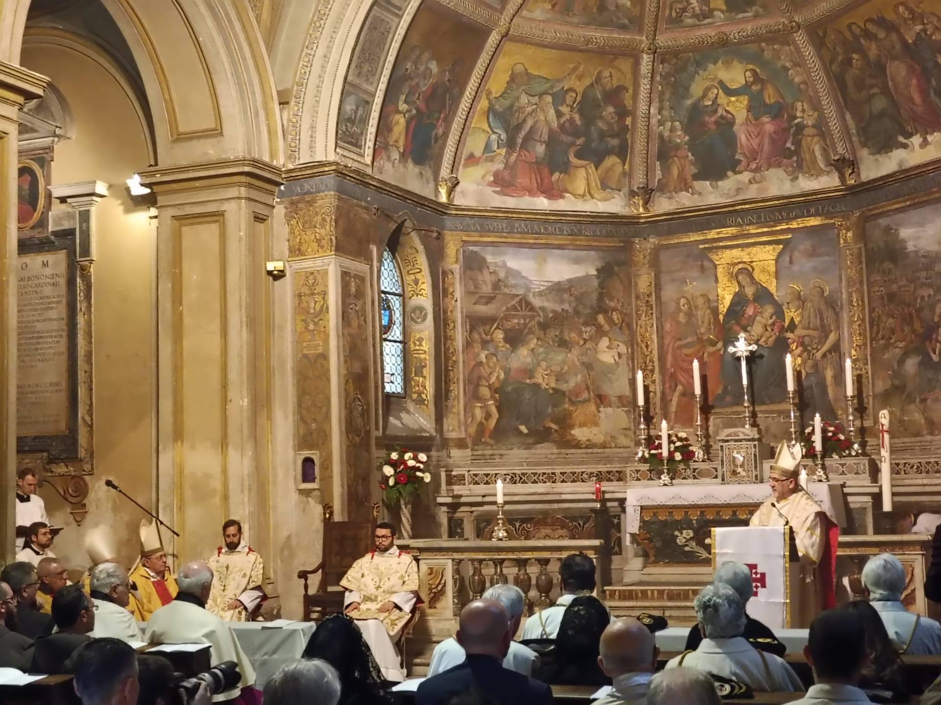 Cardinal Pierbattista Pizzaballa delivers a homily during Mass at Sant'Onofrio church in Rome on May 1, 2024. (Credit: Elise Ann Allen/Crux.)