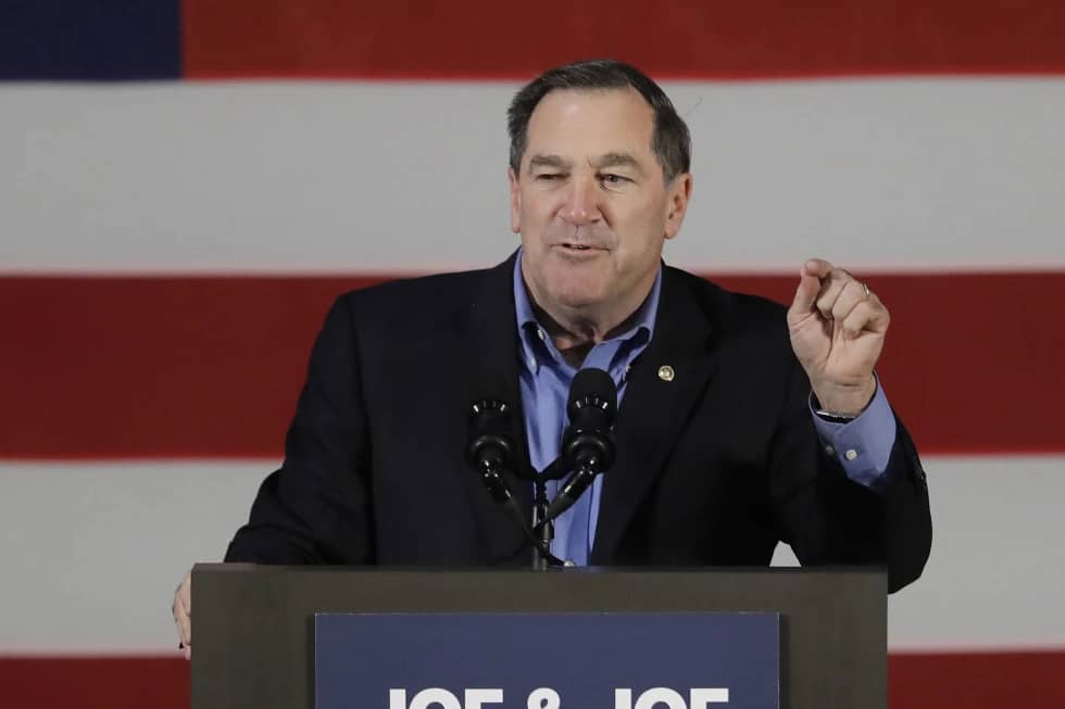 Democratic Sen. Joe Donnelly speaks during a rally, Friday, Oct. 12, 2018, in Hammond, Ind. The former U.S. Senator Donnelly is stepping down as U.S. ambassador to the Vatican and returning to Indiana the U.S. Embassy confirmed Thursday, May 30, 2024. (Credit: Darron Cummings/AP.)