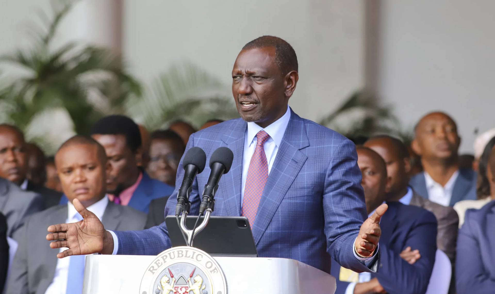 President William Ruto of Kenya addresses the State House in Nairobi on June 26, 2024. (Credit: Patrick Ngugi/AP.)