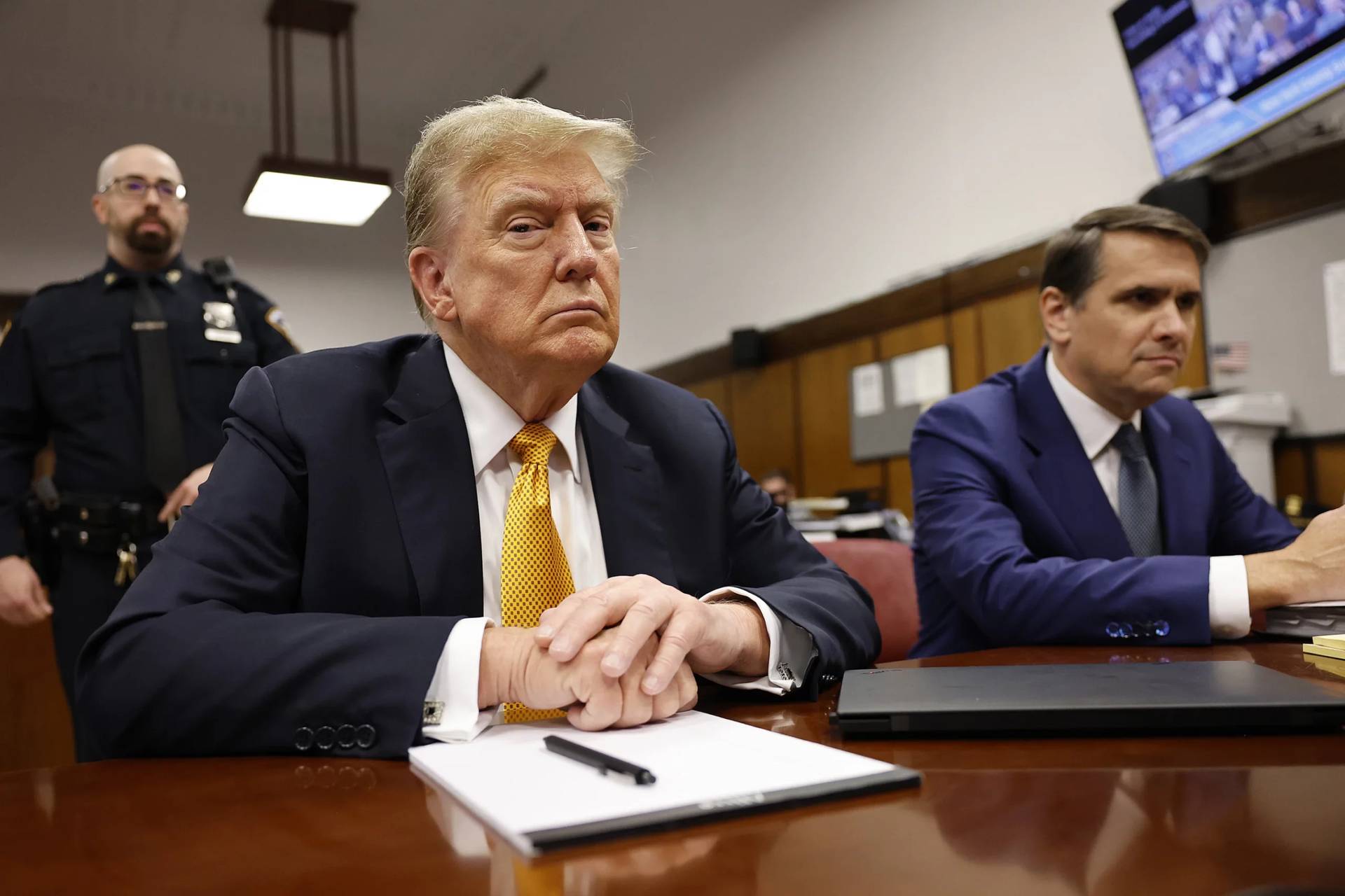Former President Donald Trump sits in the courtroom for his trial at the Manhattan criminal court, Tuesday, May 21, 2024, in New York. (Credit: Michael M. Santiago/Pool Photo via AP.)