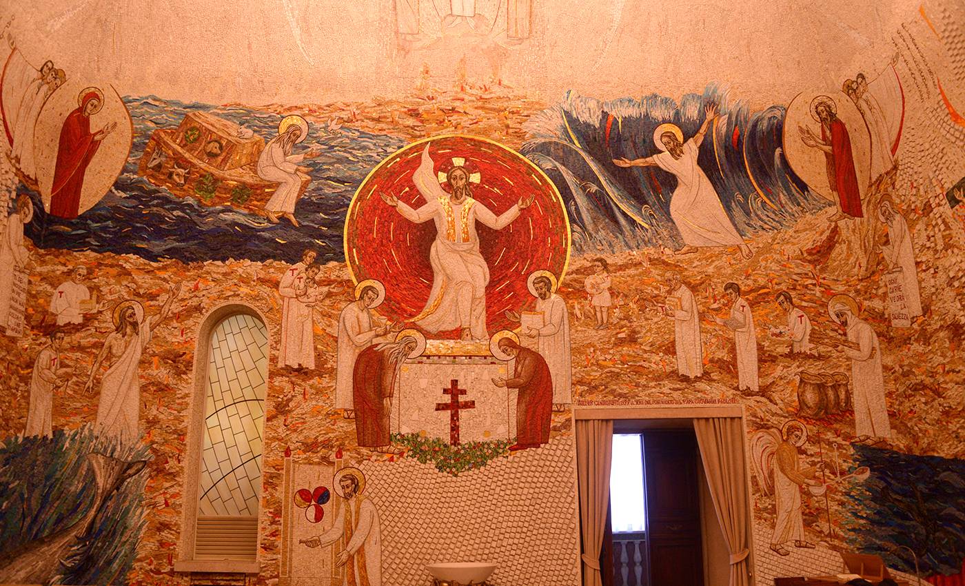 Mosaic by Father Marko Rupnik inside of Redemptoris Mater chapel in the Vatican's Apostolic Palace. (Credit: Vatican Media.)