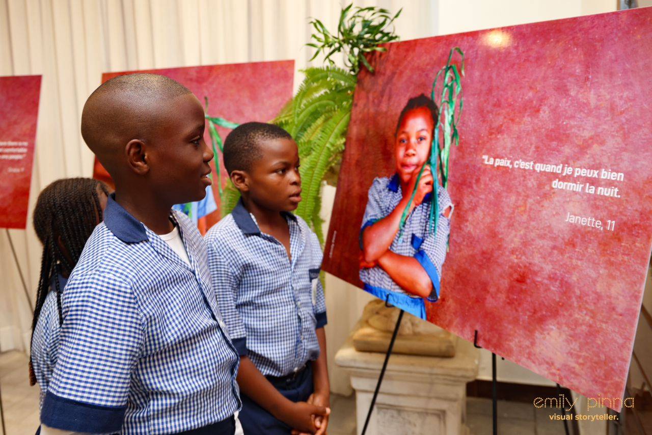 Children at an art exhibition at the Nuncio residence in Cameroon. (Credit: Ngala Killian Chimtom/Crux.)