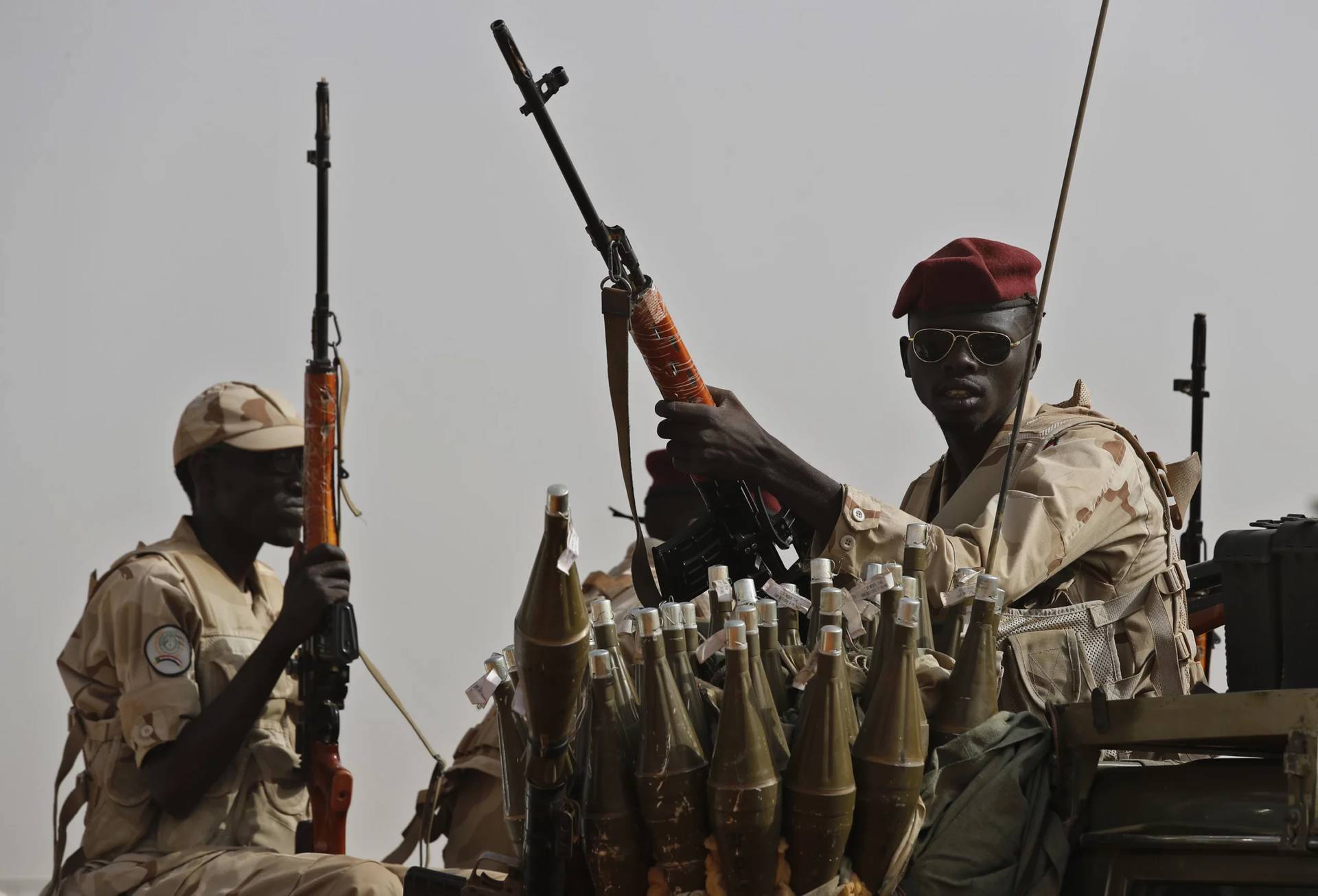 Sudanese soldiers from the Rapid Support Forces unit seen in the East Nile province of Sudan on June 22, 2019. (Credit: Hussein Malla/AP.)