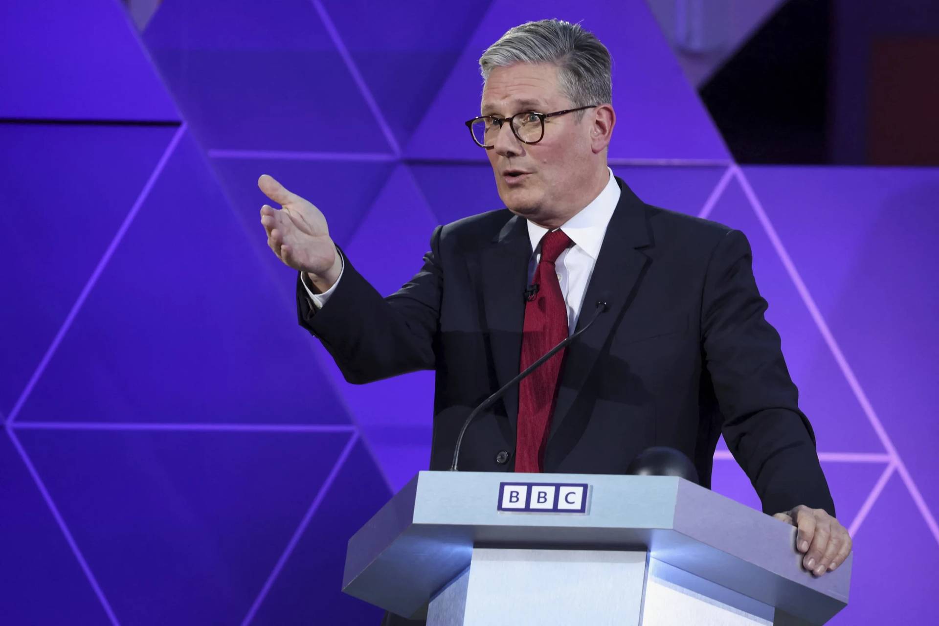 Keith Starmer takes part in a Prime Ministerial Debate on the BBC on June 26, 2024. (Credit: Phil Noble/Pool via AP.)