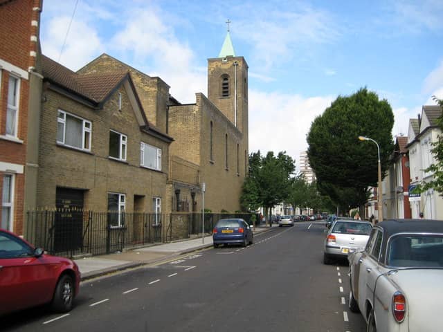 Catholic Church of Our Lady of Perpetual Help viewed down Tynemouth Street in Fulham in London, the capital of the United Kingdom. (Credit: Wikipedia.)