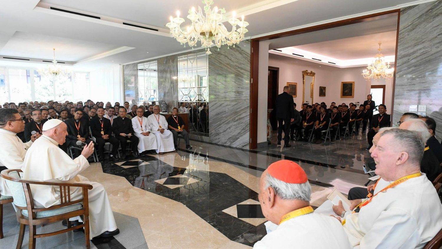 Pope Francis meets with Jesuits serving in Indonesia in the capital Jakarta on Sept. 4, 2024. (Credit: Vatican Media.)