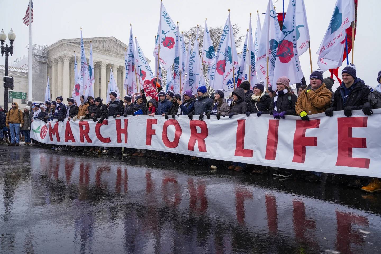 People participating in the March for Life walk past the Supreme Court Friday, Jan. 19, 2024, in Washington. (Credit: Jacquelyn Martin/AP.)