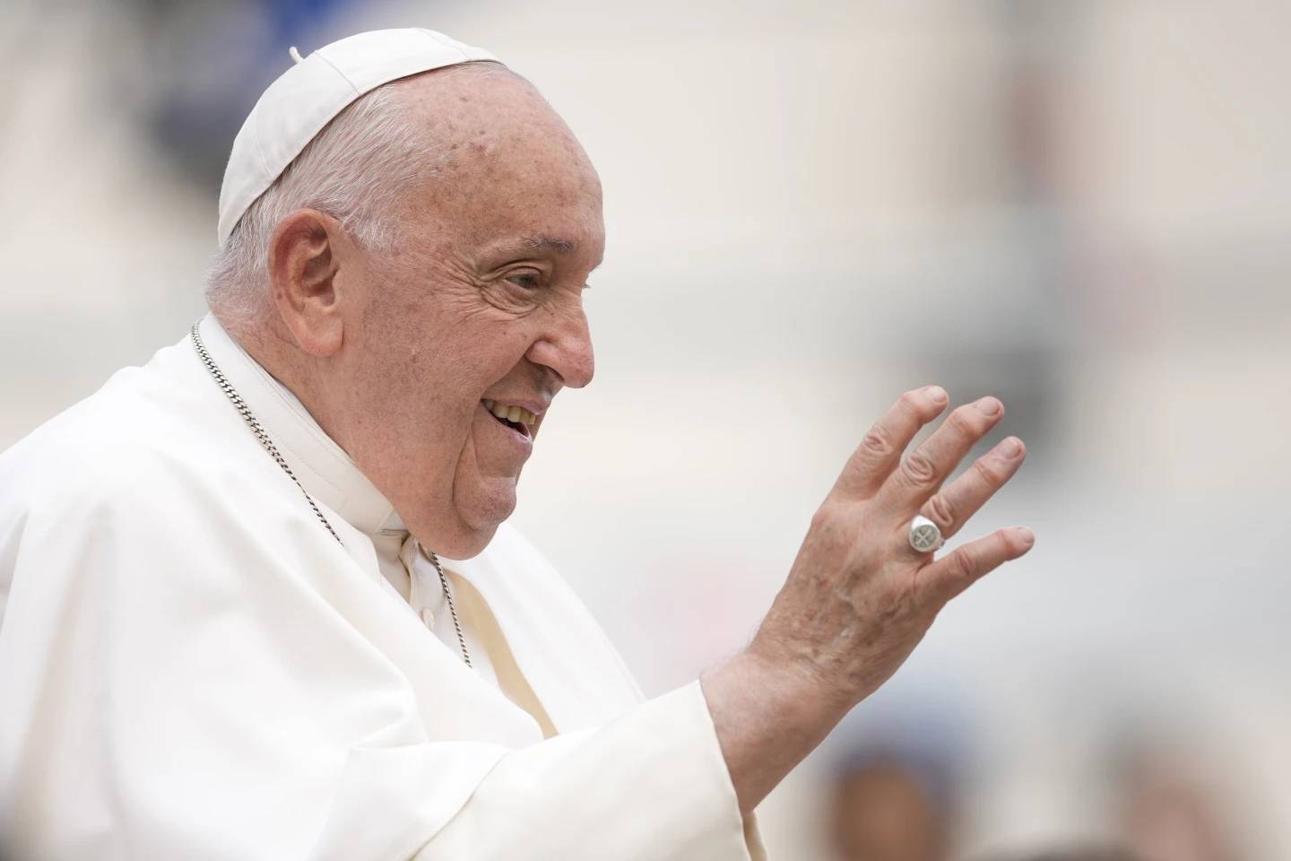 Pope Francis leaves at the end of his weekly general audience in St. Peter's Square, at the Vatican, on Wednesday, Sept. 18, 2024. (Credit: Andrew Medichini/AP.)