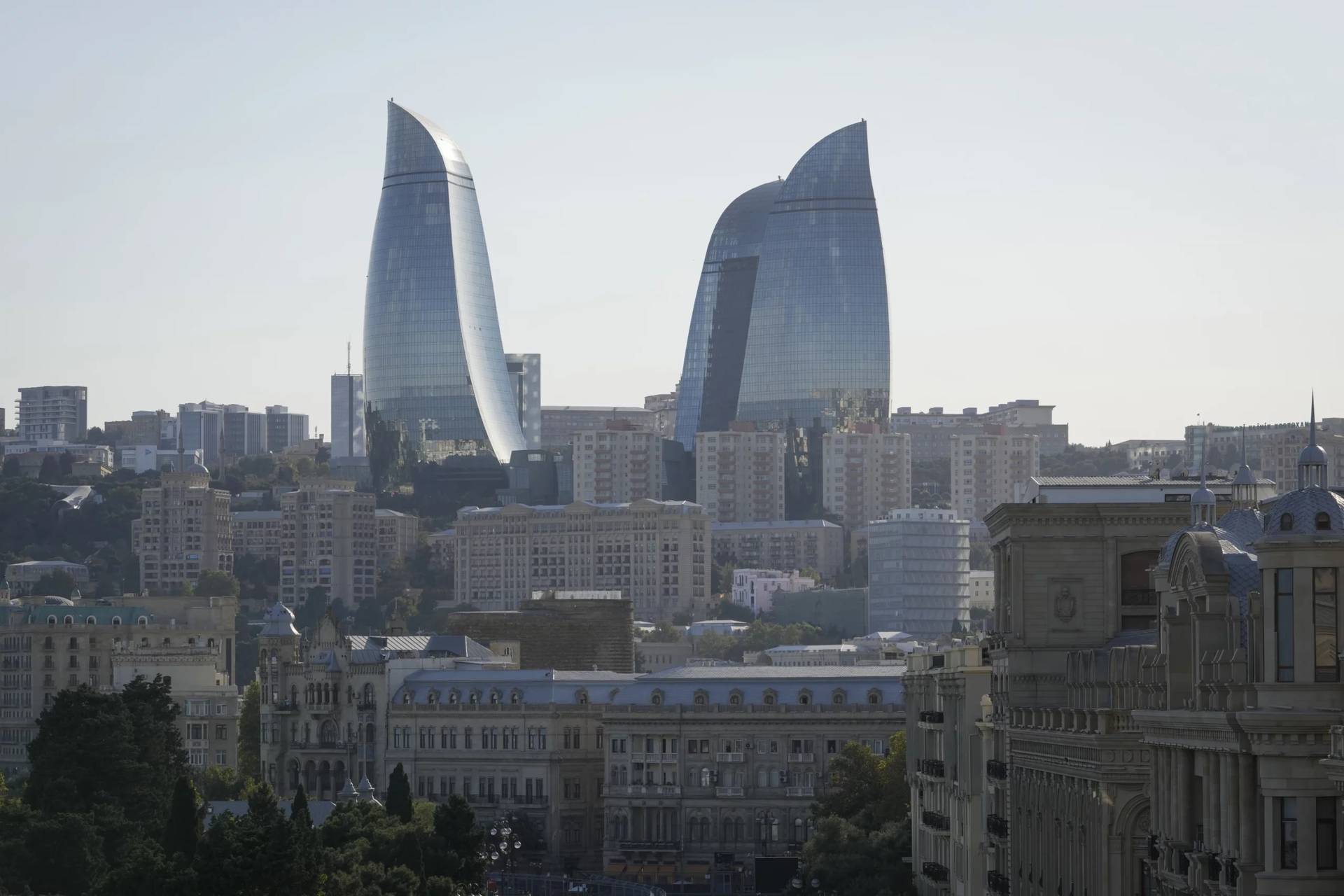 Skyscrapers known as the Flame Towers stand in Baku, Azerbaijan, Friday, Sept. 13, 2024. (Credit: Sergei Grits.)