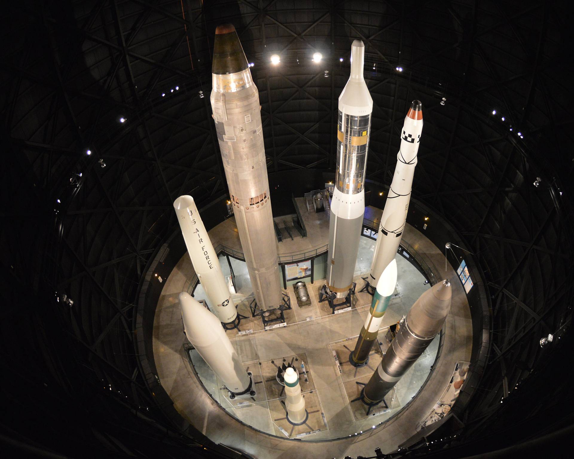 An assortment of American nuclear intercontinental ballistic missiles at the National Museum of the United States Air Force. (Credit: U.S. Airforce/Public Domain.)