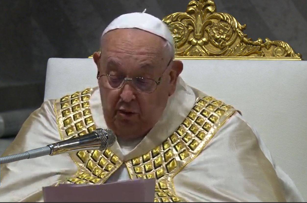 Pope Francis speaks in St. Peter's Basilica at the Vatican on Dec. 31, 2024. (Credit: Vatican Media.)