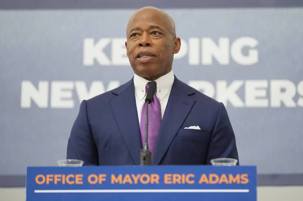 New York City Mayor Eric Adams speaks to reporters after a news conference in New York, Monday, Sept. 30, 2024. (Seth Wenig/AP.)