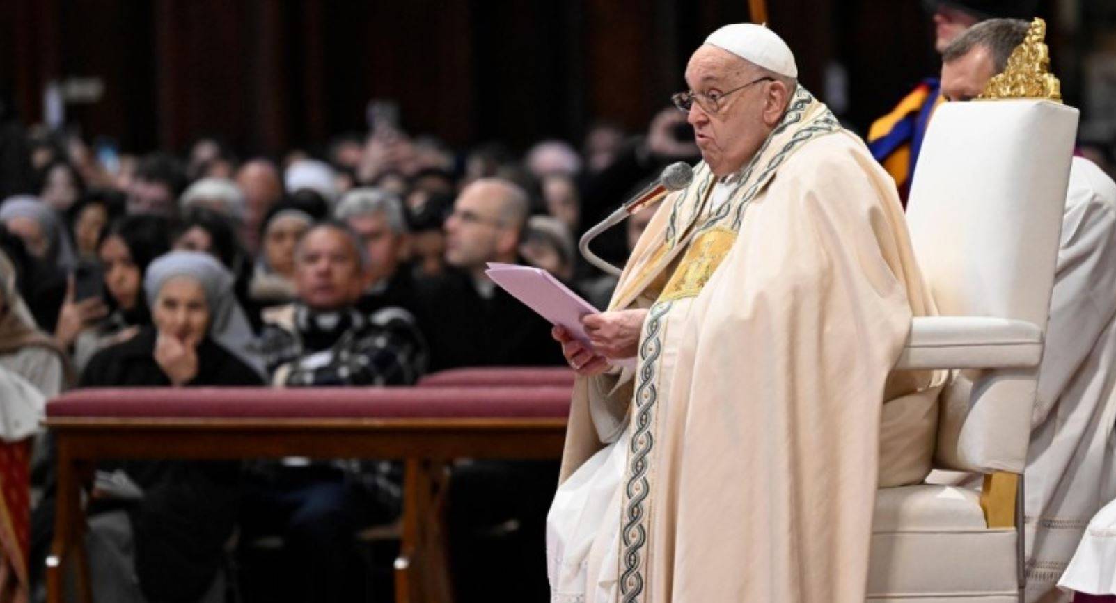 Pope Francis reads his homily during the Mass for the Solemnity of Mary, the Holy Mother of God in St. Peter's Basilica in the Vatican, Jan. 1, 2025. (Credit: Vatican Media.)