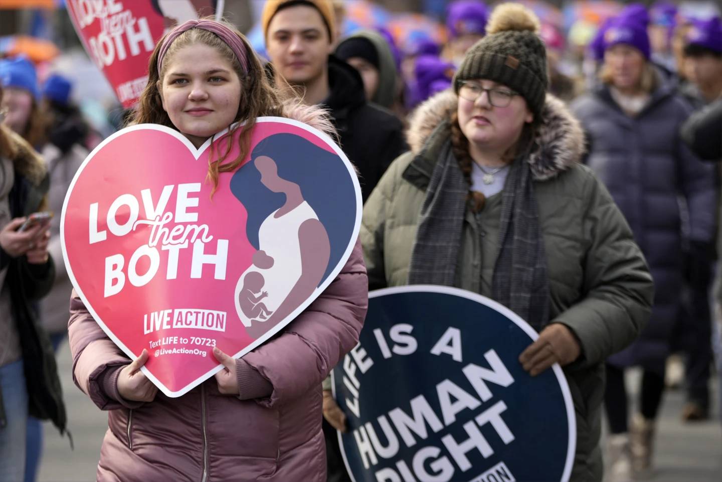 People participate in the March for Life in Washington, DC, on Jan 24, 2025. (Credit: Ben Curtis/AP.)