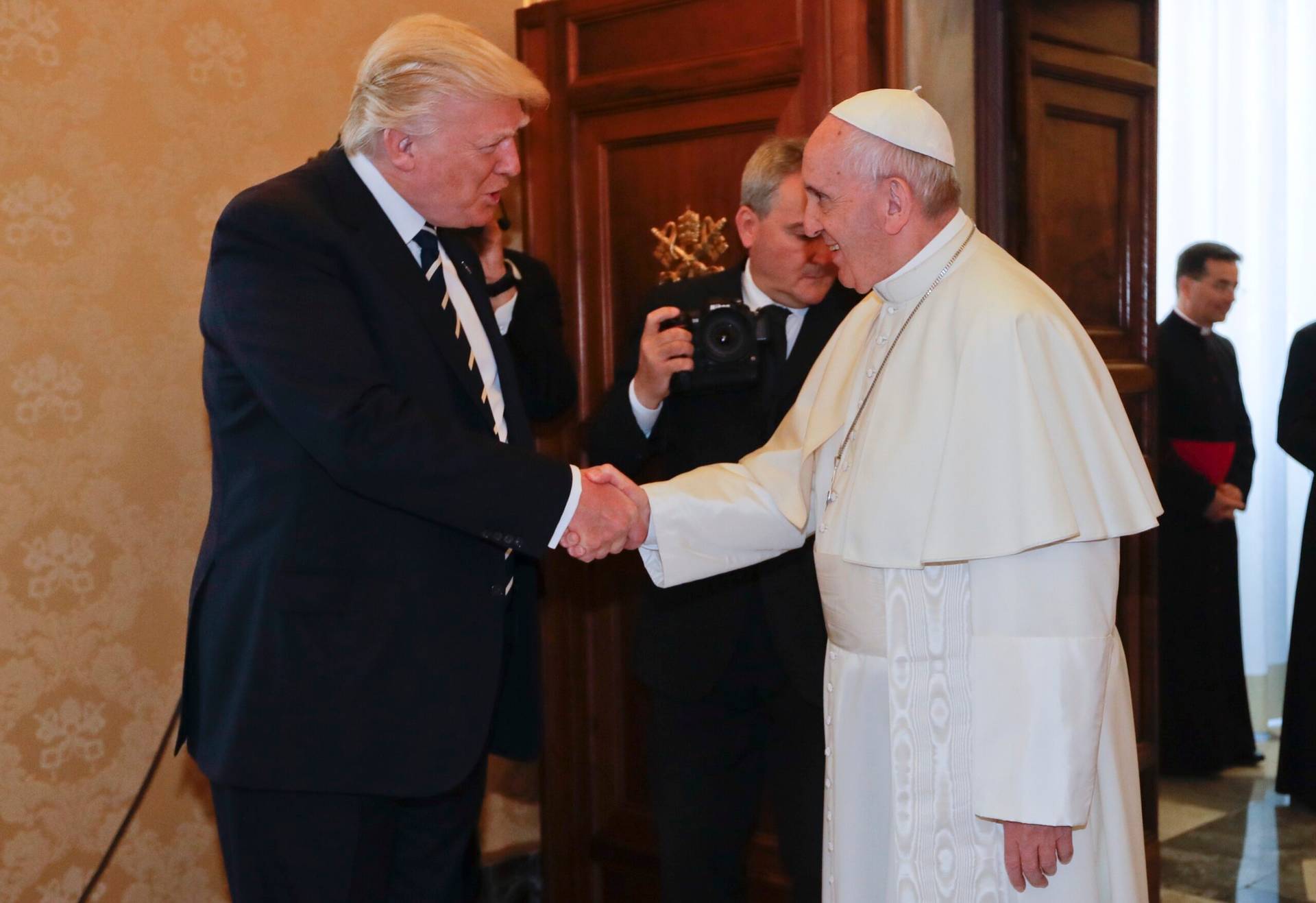 Pope Francis meets with President Donald Trump on the occasion of their private audience, at the Vatican on Wednesday, May 24, 2017. (Credit: Alessandra Tarantino/AP, Pool.)