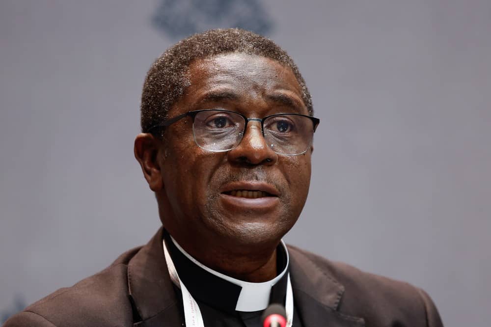 Archbishop Andrew Nkea Fuanya of Bamenda, Cameroon, speaks at a press briefing about the Synod of Bishops at the Vatican Oct. 22, 2024. (Credit: Lola Gomez/CNS.)