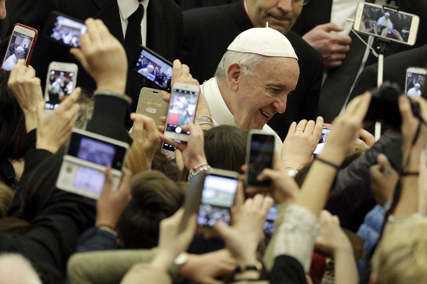 Pope Francis arrives for his weekly general audience at the Vatican on Feb. 15, 2017. (Credit: Gregorio Borgia/AP.)