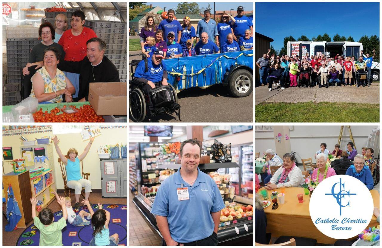 A collage of images of the work of Catholic Charities in the Diocese of Superior, Wisconsin. (Credit: Becket.)