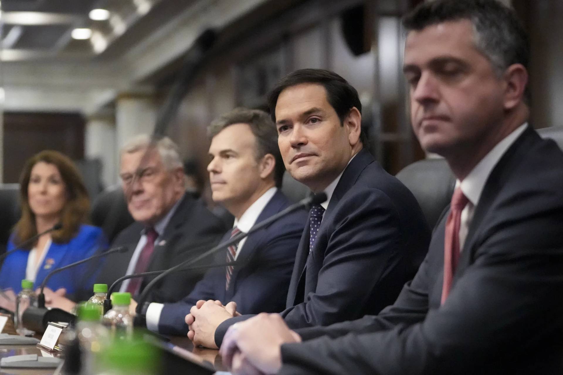 U.S. Secretary of State Marco Rubio, center right, meets with Panamanian President José Raúl Mulino at the presidential palace in Panama City on Feb. 2, 2025. (Credit: Mark Schiefelbein/Pool, AP.)