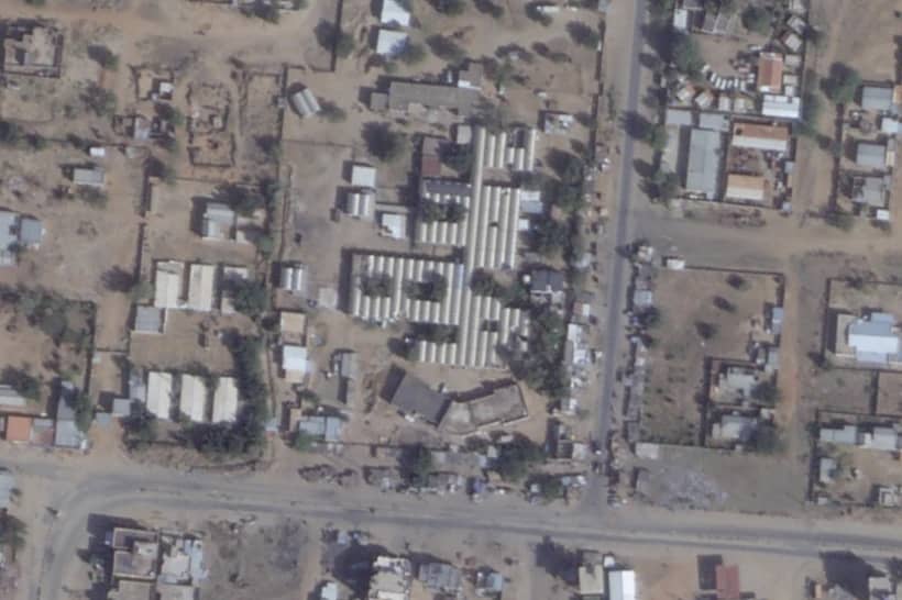 This satellite photo from Planet Labs PBC shows the Saudi Teaching Maternal Hospital, center, in El Fasher, Sudan, Saturday, Jan. 25, 2025. (Credit: Planet Labs PBC via AP.)