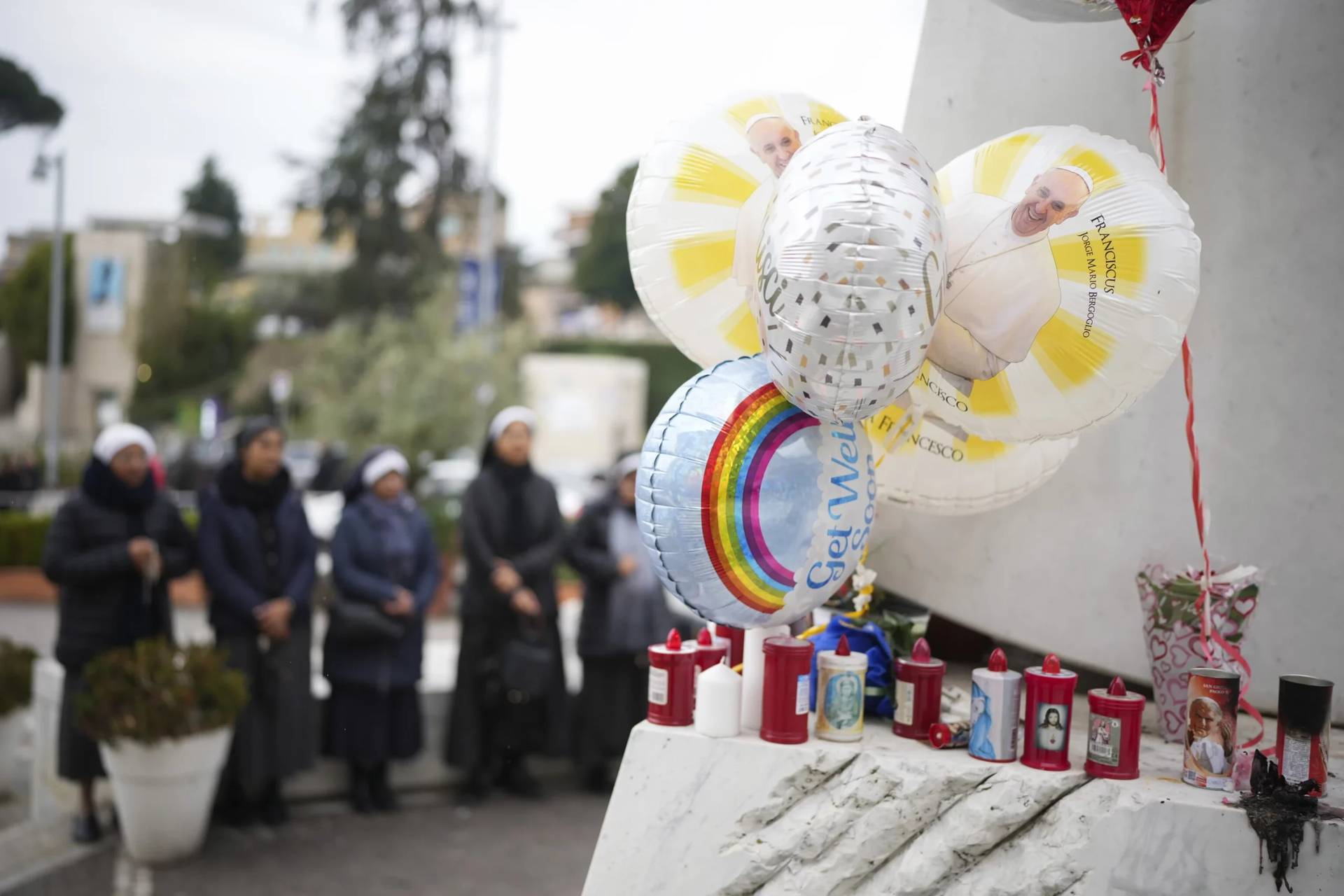 Nuns pray at the Gemelli Hospital in Rome on Monday, Feb. 24, 2025. (Credit: Alessandra Tarantino/AP.)