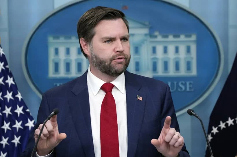 Vice President JD Vance speaks in the James Brady Press Briefing Room at the White House, Thursday, Jan. 30, 2025, in Washington. (Credit: Alex Brandon/AP.)