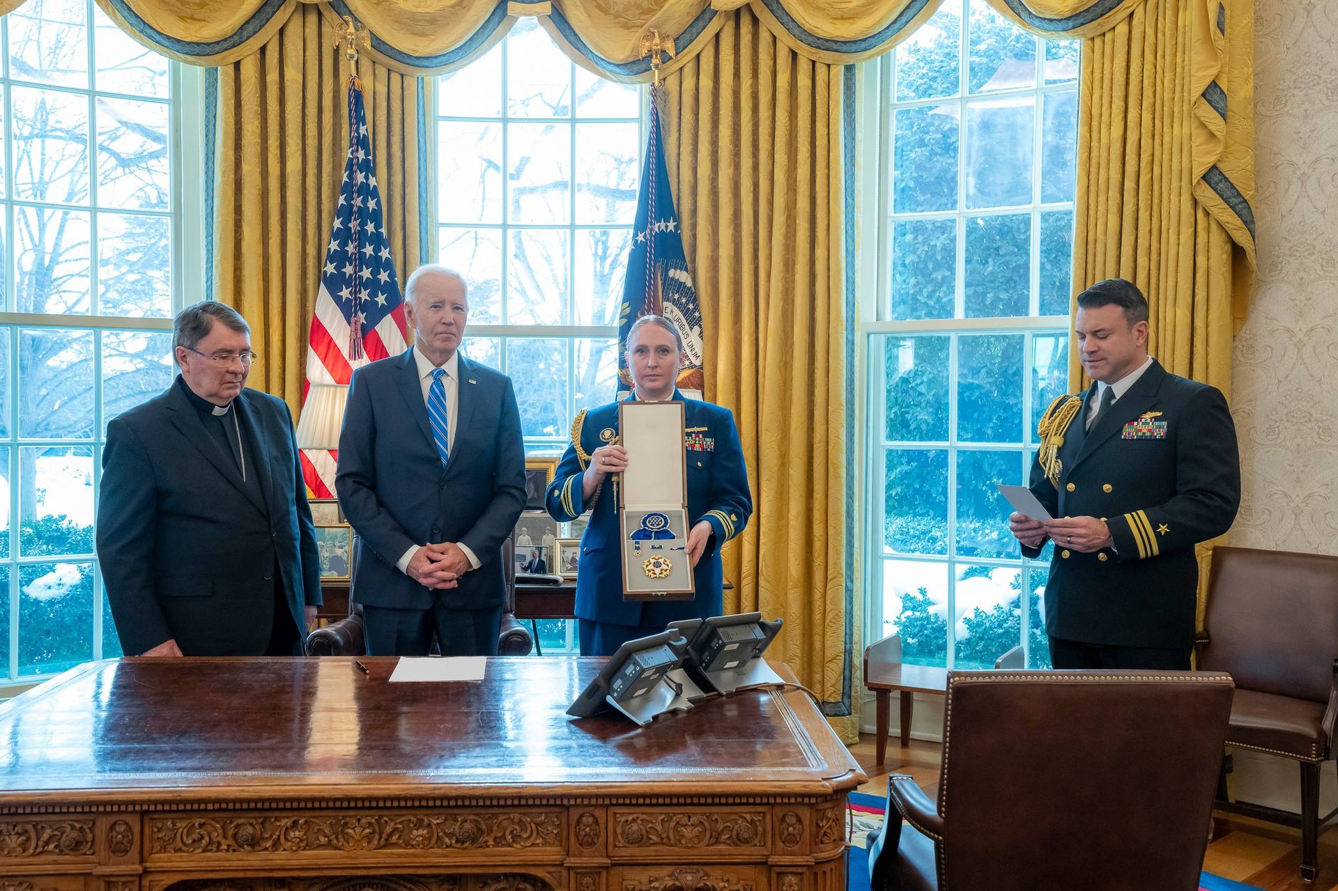 President Biden is shown presenting the Presidential Medal of Freedom with Distinction to Pope Francis, on Jan. 11, 2025. (Credit: Office of U.S. President.)