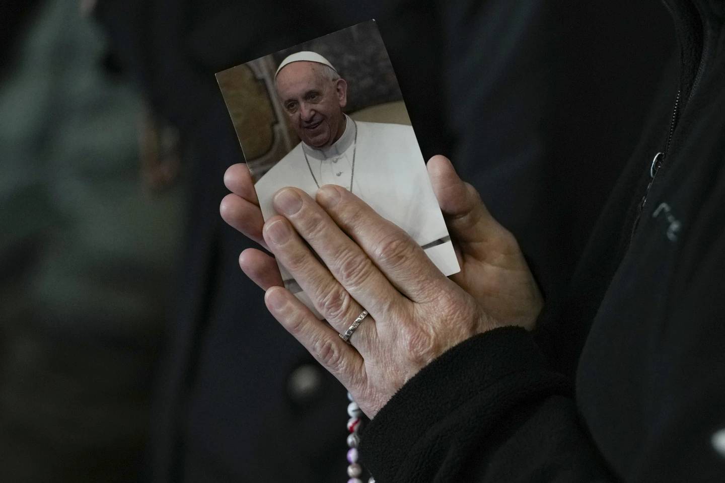 A nun attends a rosary prayer for Pope Francis in St. Peter's Square at the Vatican, Monday, March 10, 2025. (Credit: Andrew Medichini/AP.)