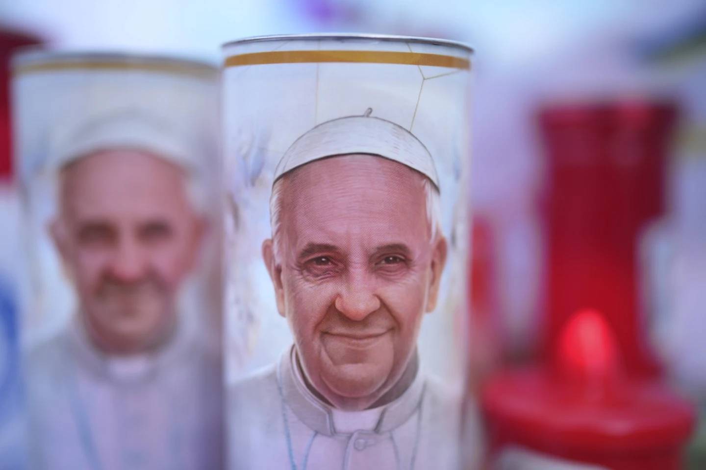 Candles for Pope Francis are seen at the Gemelli Hospital in Rome on Friday, Feb. 28, 2025. (Credit: Alessandra Tarantino/AP.)