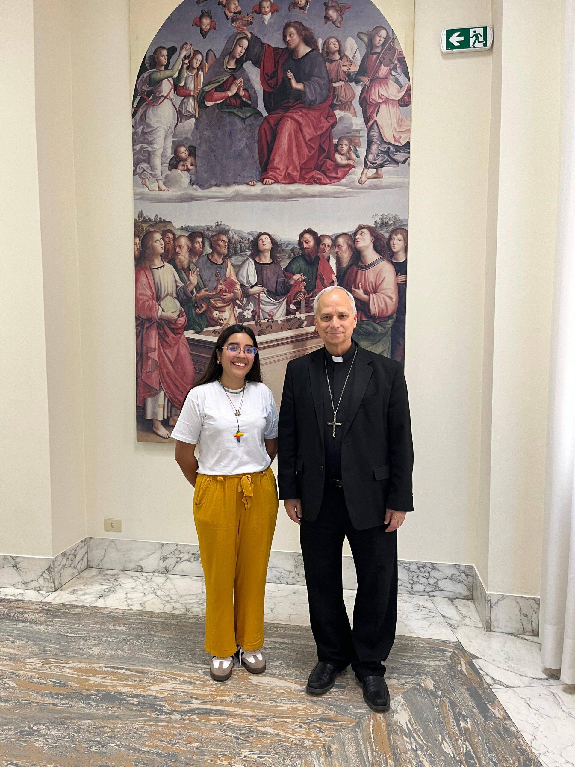 Ximena Valdivia Muro, a coordinator of the Youth Pastoral Ministry, during her visits to Cardinal Robert Prevost - now Pope Leo XIV - in the Vatican. (Credit: Private photo given to Crux.)