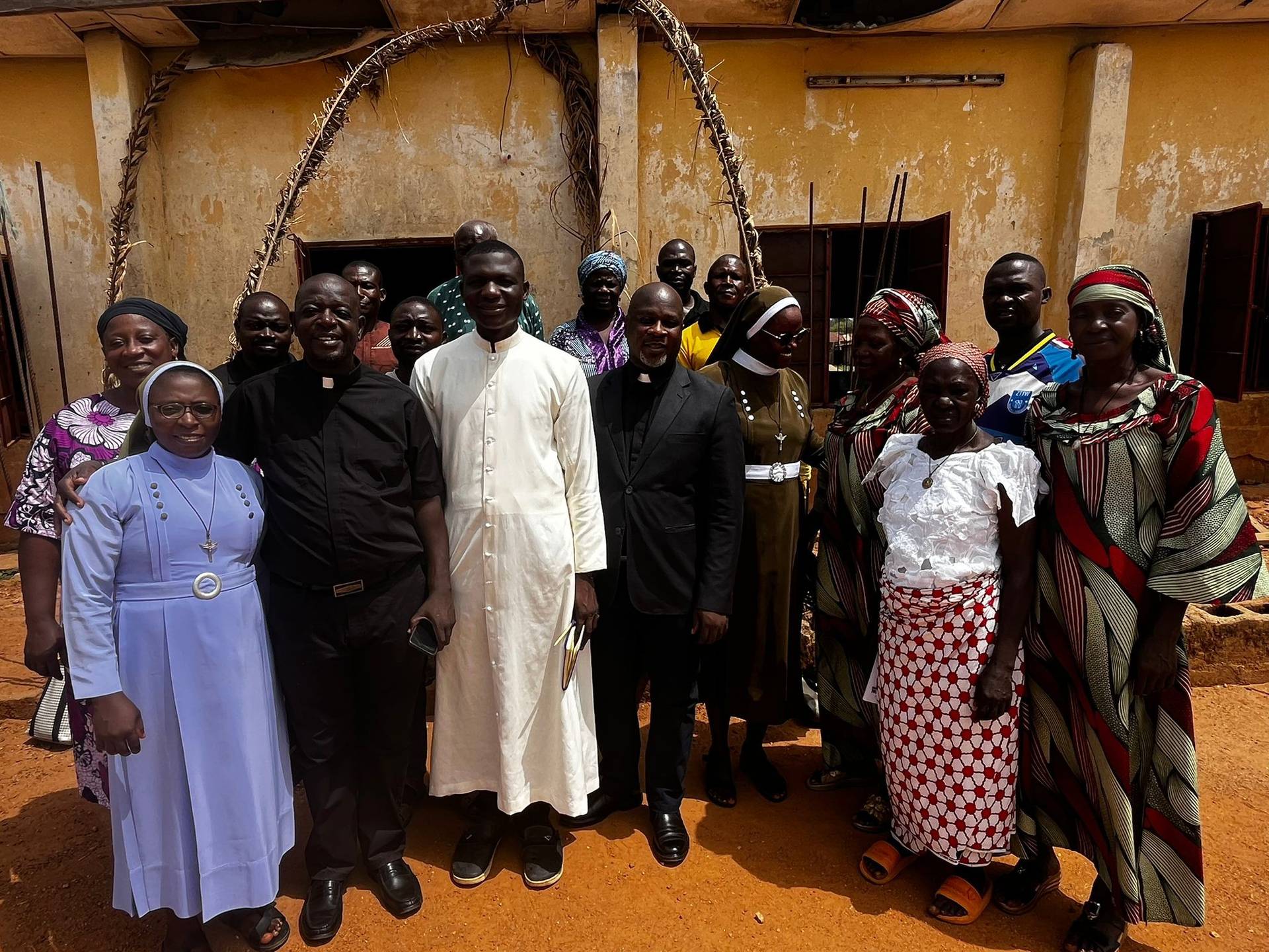 The Vicar General of Kafanchan, Father Emmanuel Faweh Kazah, in the company of the Dean of Kafanchan Deanery, Father Rock Douglas, Sister Rosemary Joseph, and Sister Peninah paid a visit to Church of Mount Carmel, Unguwar Rimi Bajju after the desecration of the church. (Credit: Diocese of Kafanchan Facebook page.)