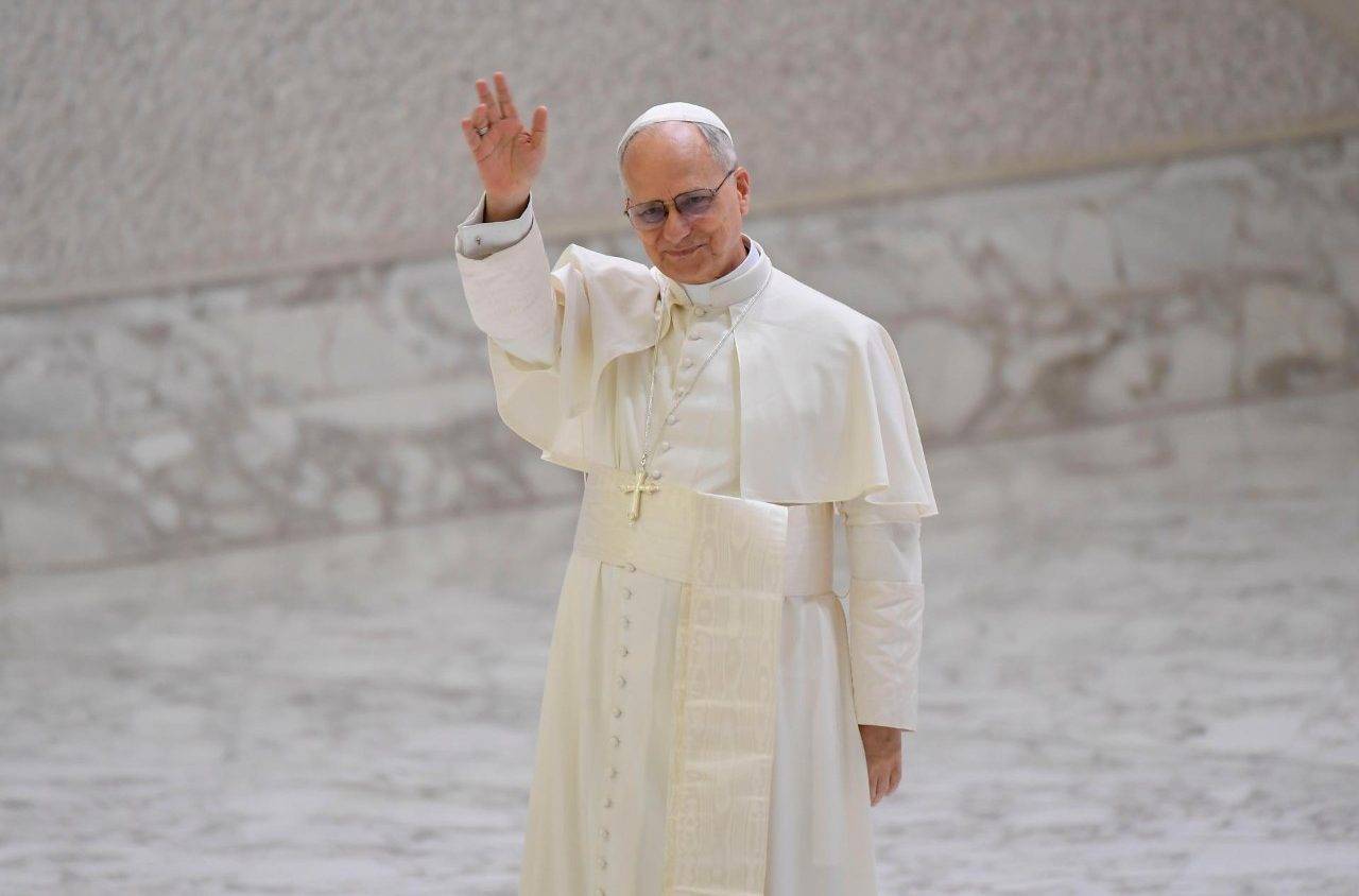 Pope Leo XIV waves to Vatican employees in the Vatican on May 24, 2025. (Credit: Vatican Media.)
