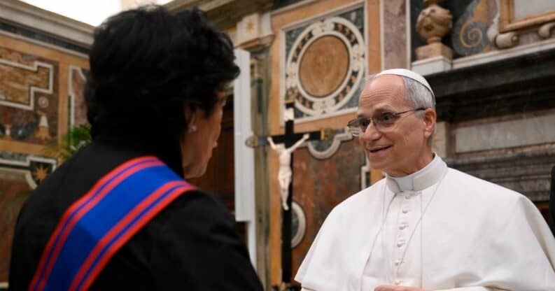 Pope Leo XIV meets diplomats at the Vatican on May 16, 2025. (Credit: Vatican Media.)