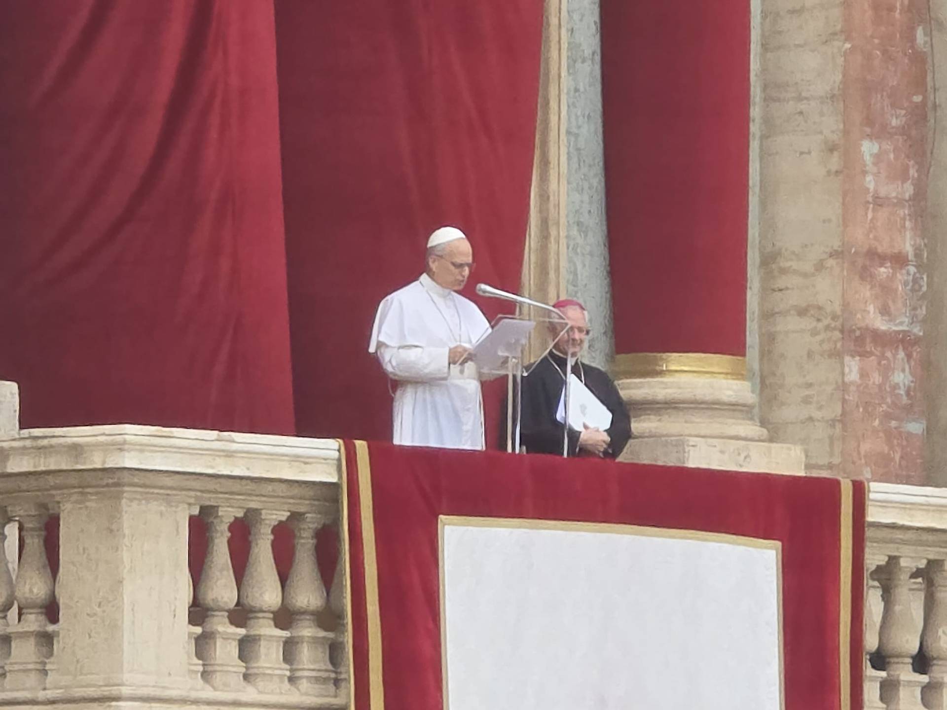 Pope Leo XIV recites the Angelus from from the central balcony of St. Peter’s Basilica at the Vatican on May 11, 2025. (Credit: Elise Ann Allen/Crux.)
