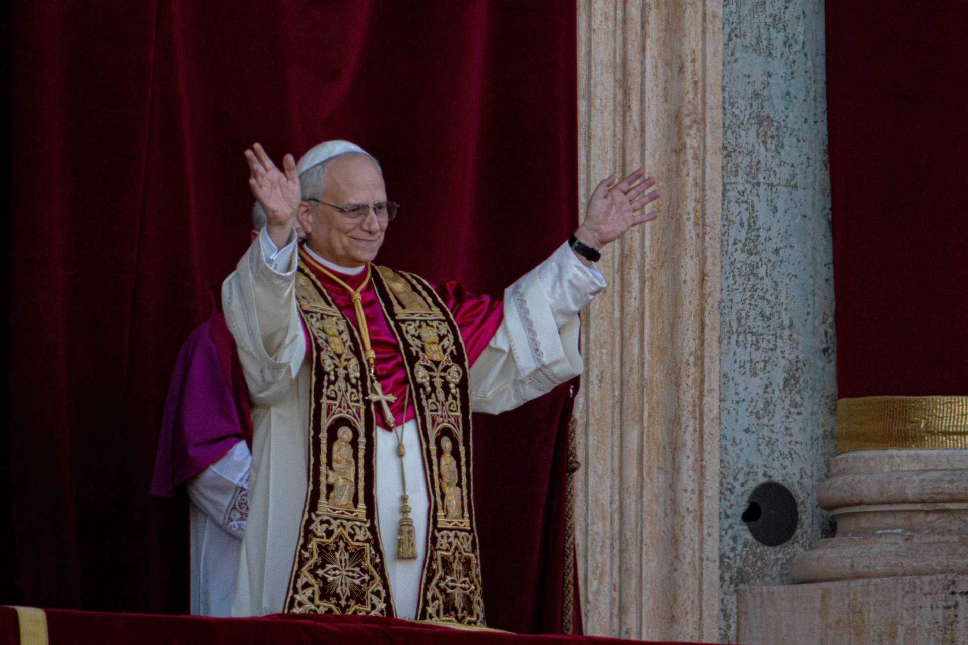 Pope Leo XIV, formerly Cardinal Robert Francis Prevost, appears on the loggia of St. Peter’s Basilica at the Vatican shortly after his election as pontiff, on May 8, 2025. (Credit: Domenico Stinellis/AP.)