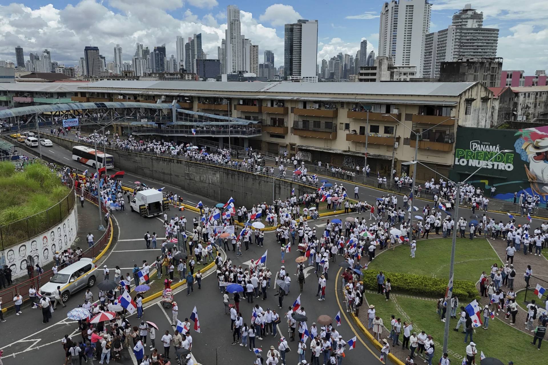 People demonstrate against the government over its deal with the United States in Panama City on May 6, 2025. (Credit: Matias Delacroix/AP.)