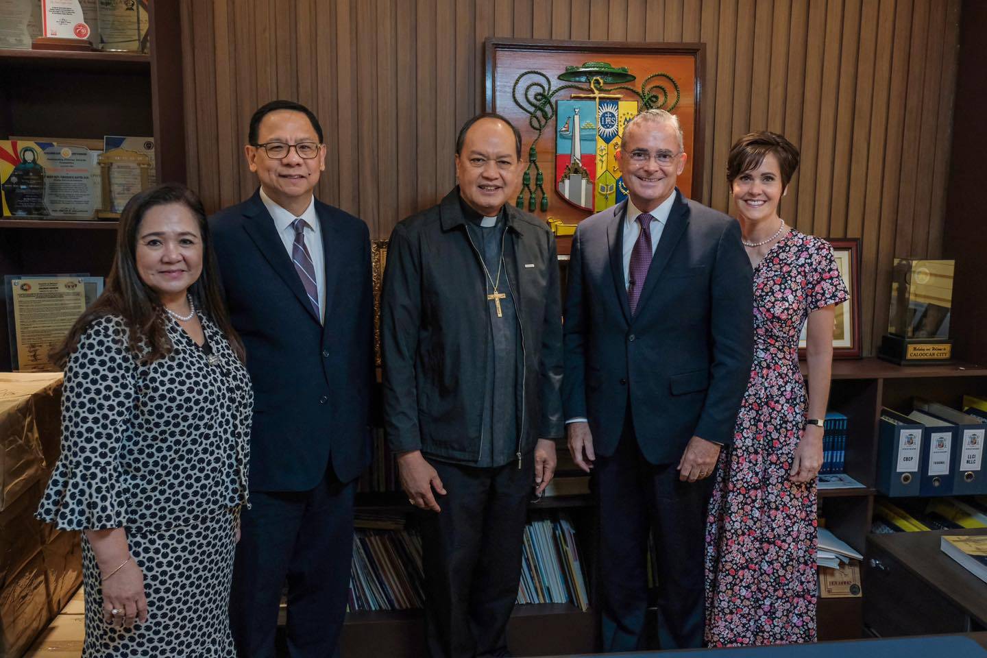 Filipino Cardinal Pablo Virgilio David (3rd from left) meets with Elder Patrick Kearon (4th) of The Church of Jesus Christ of Latter-day Saints at the Diocese of Kalookan on May 21, 2025. (Credit: The Church of Jesus Christ of Latter-day Saints - Philippines/Facebook.)