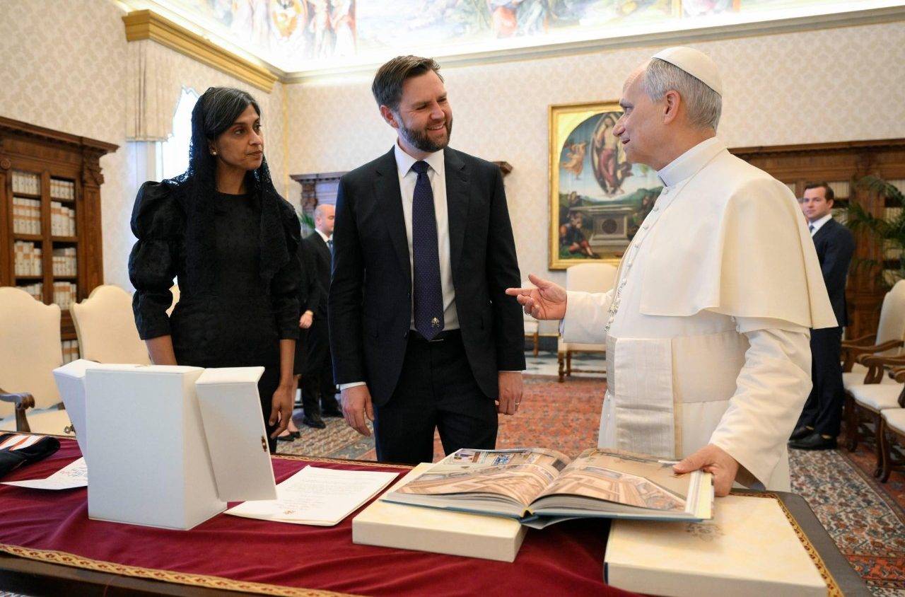 Pope Leo XIV met with US Vice President J.D. Vance and his wife Usha Vance in the Apostolic Palace of the Vatican May 19, 2025. (Credit: Vatican Media.)