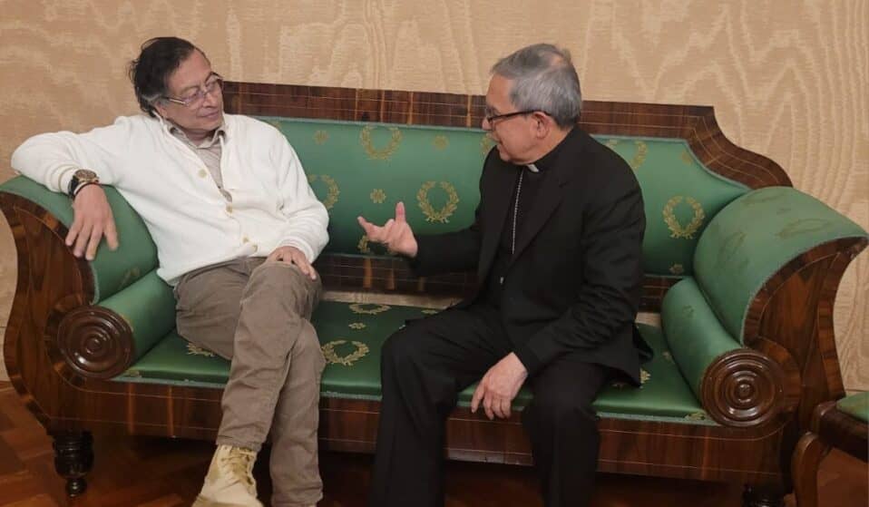 President Gustavo Petro speaks with Cardinal Luis José Rueda in Bogotá, Colombia. (Credit: Government of Colombia.)