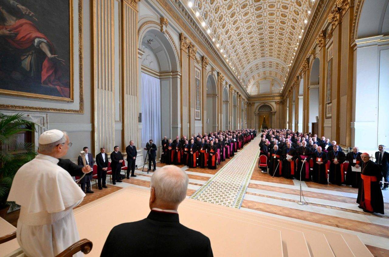 Pope Leo XIV meets with the Italian Episcopal Conference in the Vatican on June 17, 2025. (Credit: Vatican Media.)