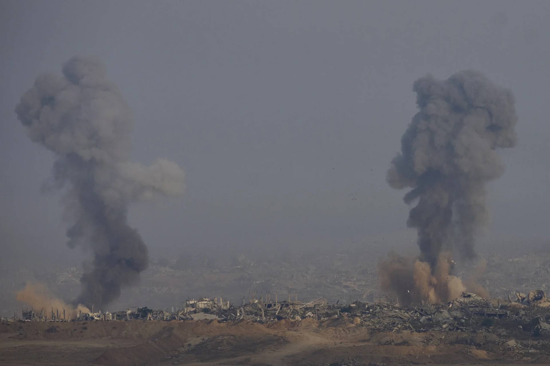 Smoke from an explosion rises in the northern Gaza Strip, as seen from southern Israel, on Friday, July 18, 2025. (Credit: Ohad Zwigenberg/AP.)