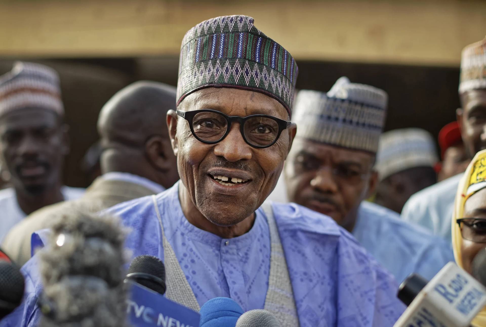 Nigeria's former President Muhammadu Buhari, who died on July 13, is seen in his hometown of Daura, in northern Nigeria, on Feb. 23, 2019. (Credit: Ben Curtis/AP.)