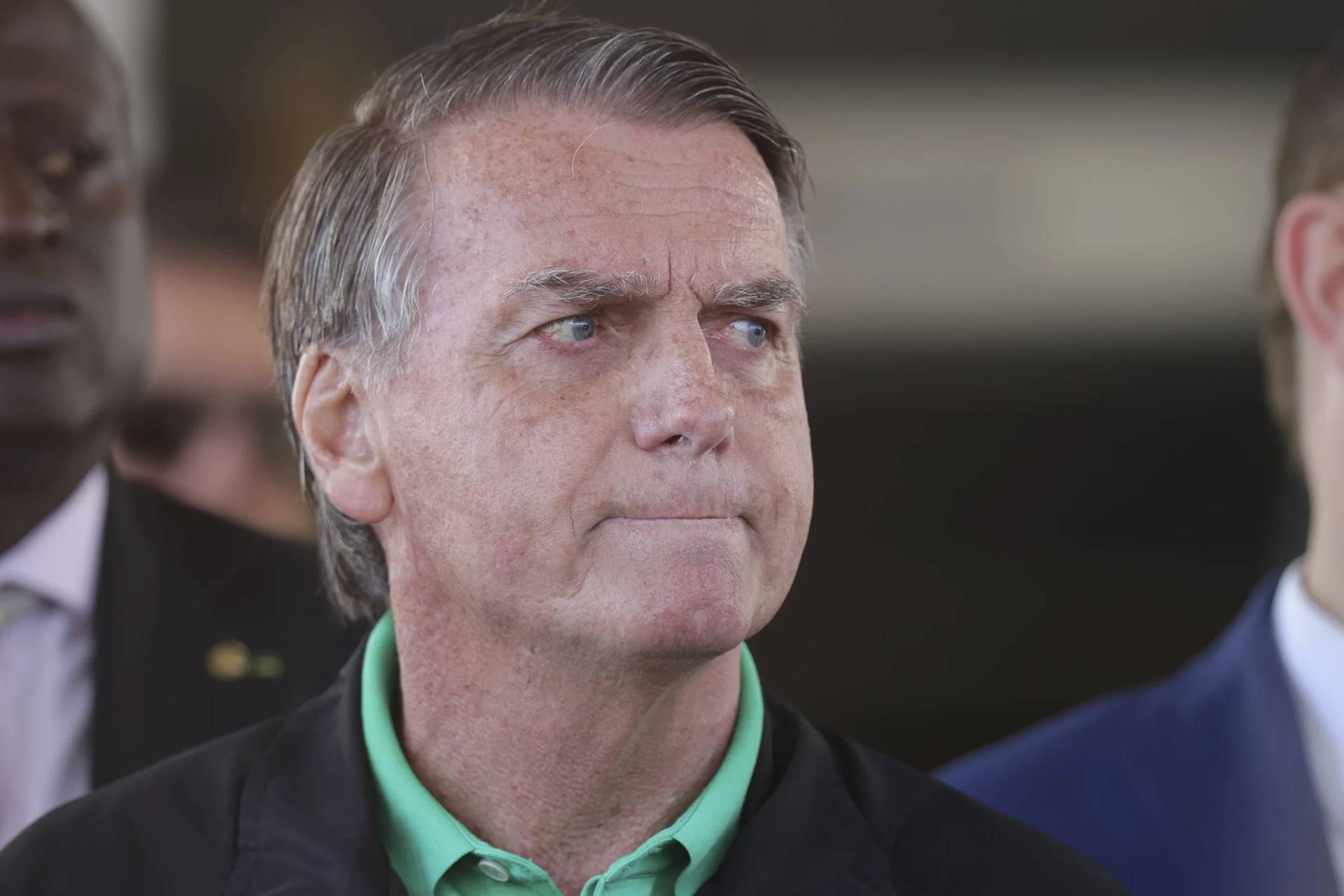 Brazil’s former President Jair Bolsonaro gives a press conference outside the Senate in Brasilia, Brazil, Thursday, July 17, 2025. (Credit: Luis Nova/AP.)