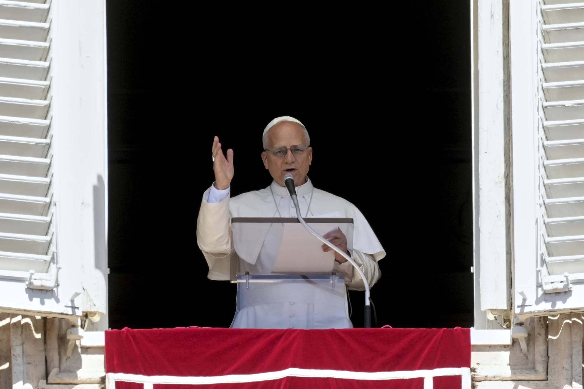Pope Leo XIV delivers his Angelus address over St. Peter's Square in the Vatican on Aug. 31, 2025. (Credit: Andrew Medichini/AP.)
